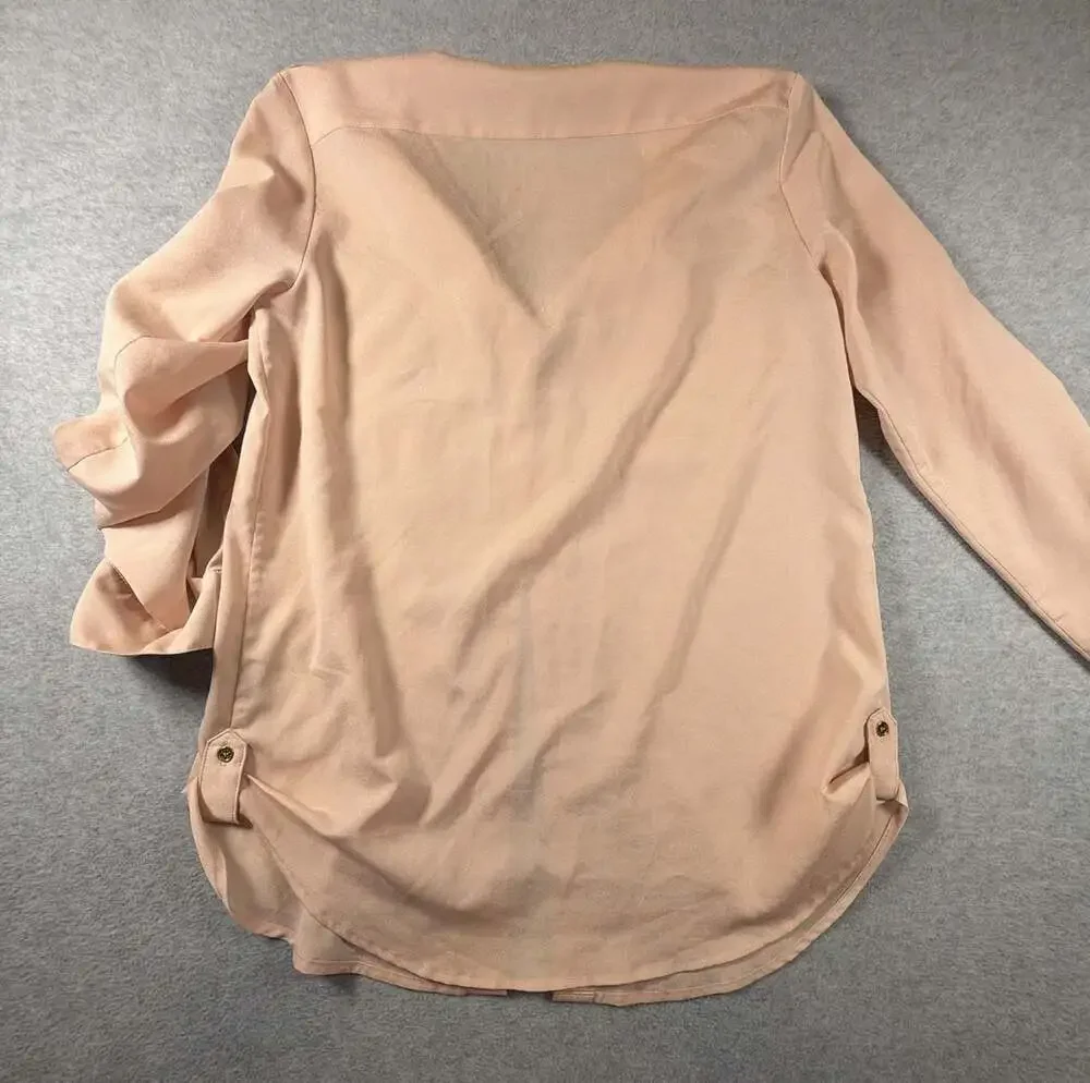 Calvin Klein Women's Blush Peach Button-Down w/Zip Pockets  Roll-Tab Sleeves